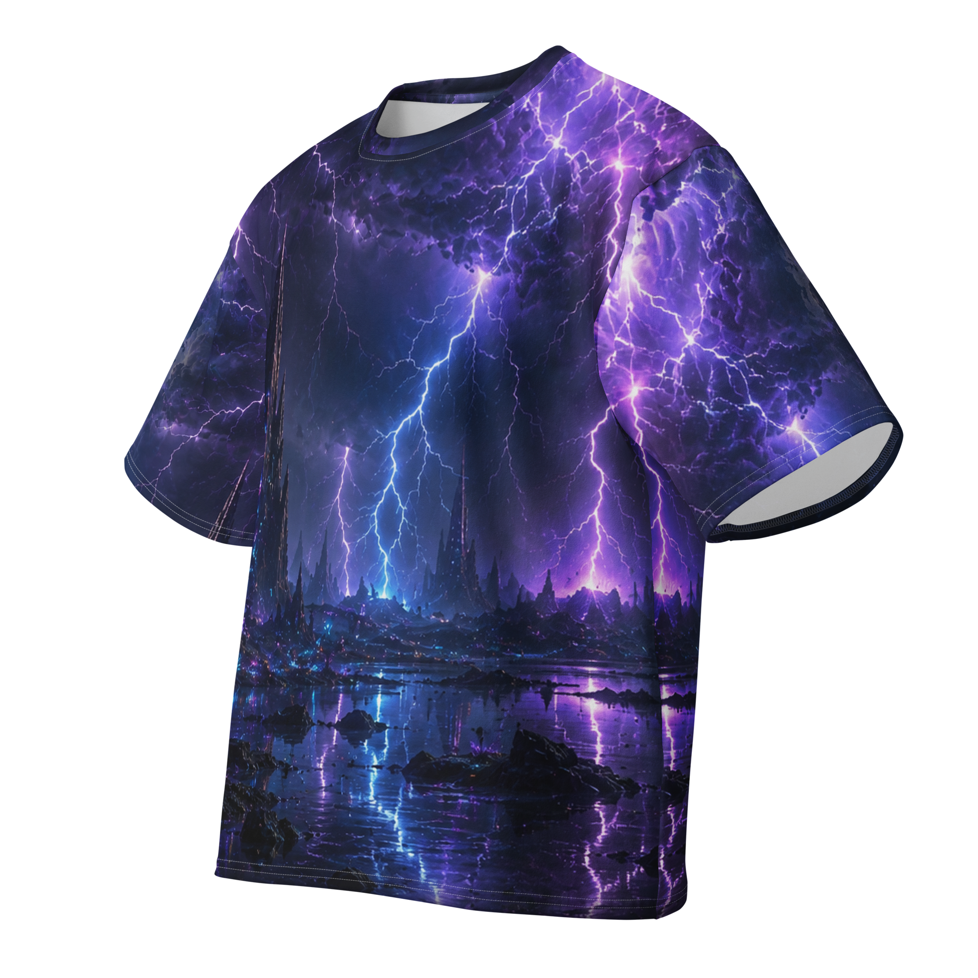 Violet Storm Citadel all over print oversized tee, front view