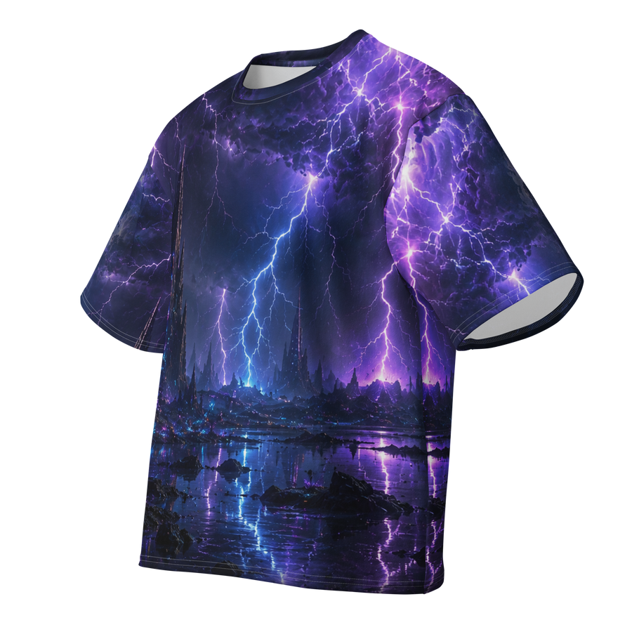 Violet Storm Citadel all over print oversized tee, front view