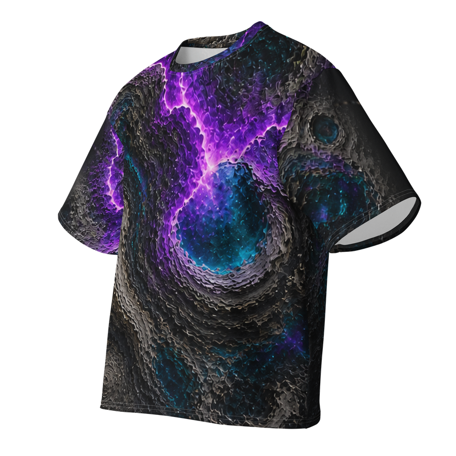 World Vein all over print oversized tee, front view