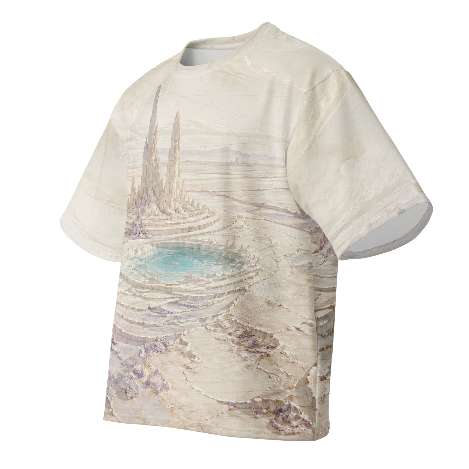 Ivory Orbit Basin all over print oversized tee, front view