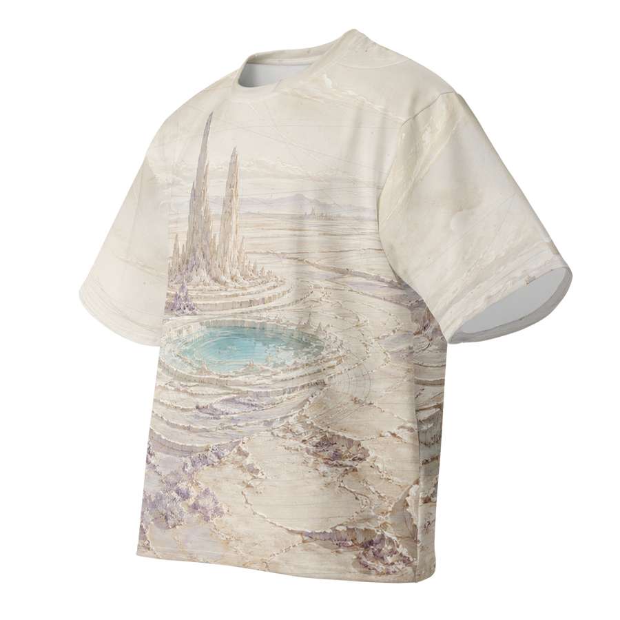 Ivory Orbit Basin all over print oversized tee, front view