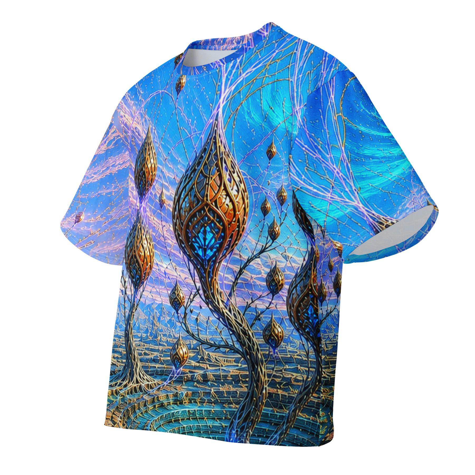 Gravity Orchard Basin all over print oversized tee, front view