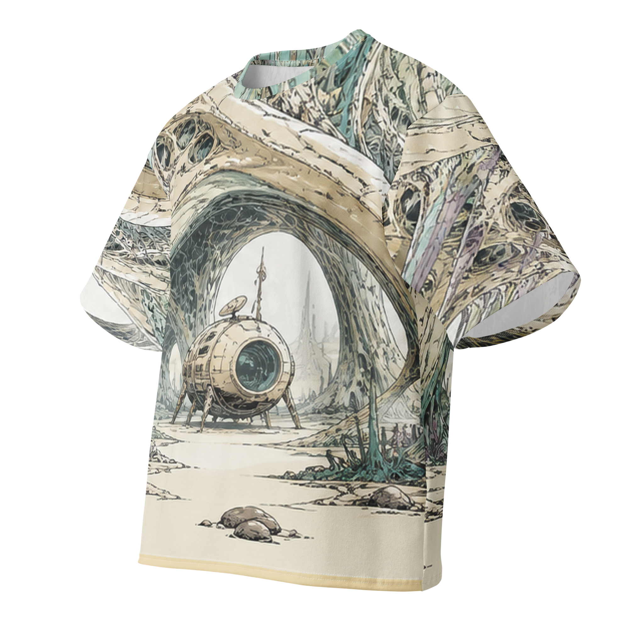 Glassroot Forest all over print oversized tee, front view