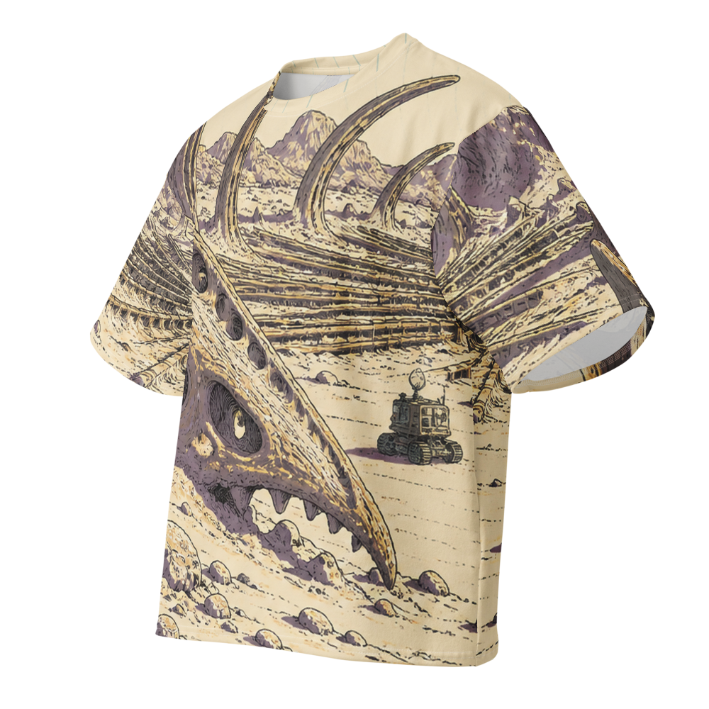 Fossil Signal all over print oversized tee, front view