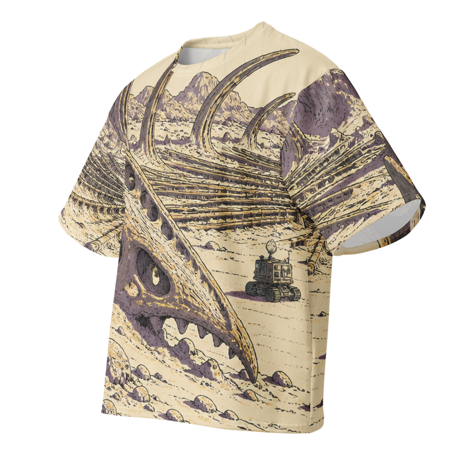 Fossil Signal all over print oversized tee, front view