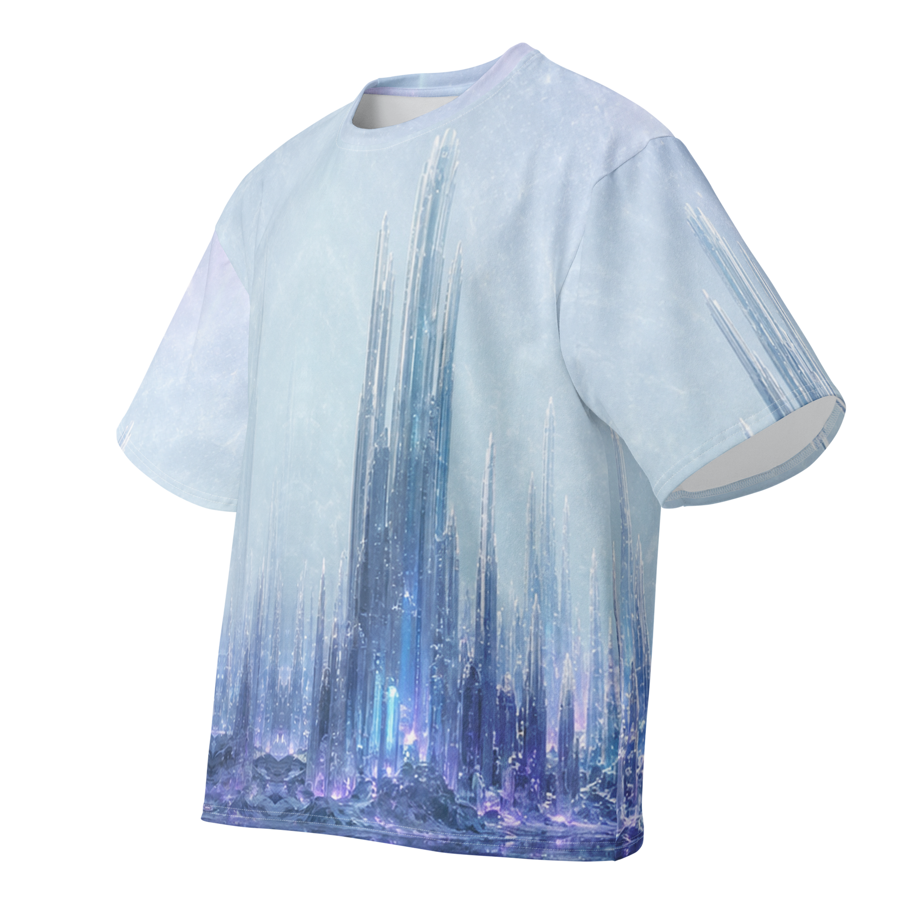 Icicle Meridian Basin all over print oversized tee, front view