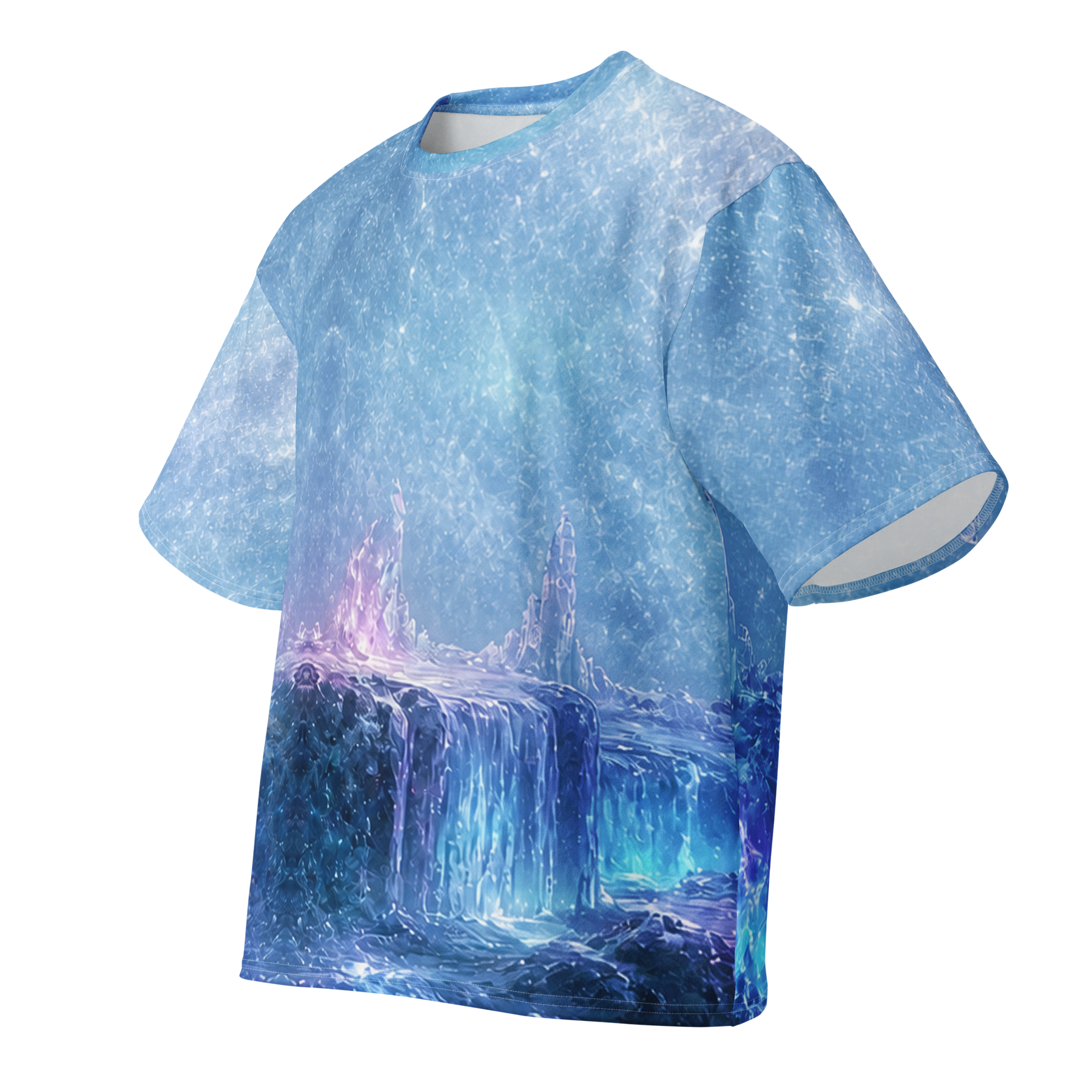 Aurora Icefall all over print oversized tee, front view