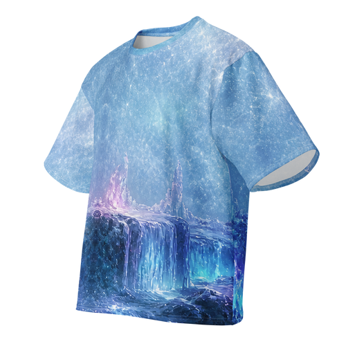 Aurora Icefall all over print oversized tee, front view