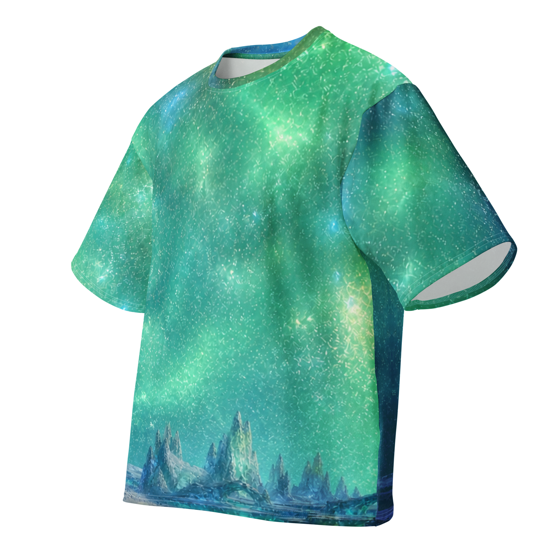 Borealis Crown all over print oversized tee, front view