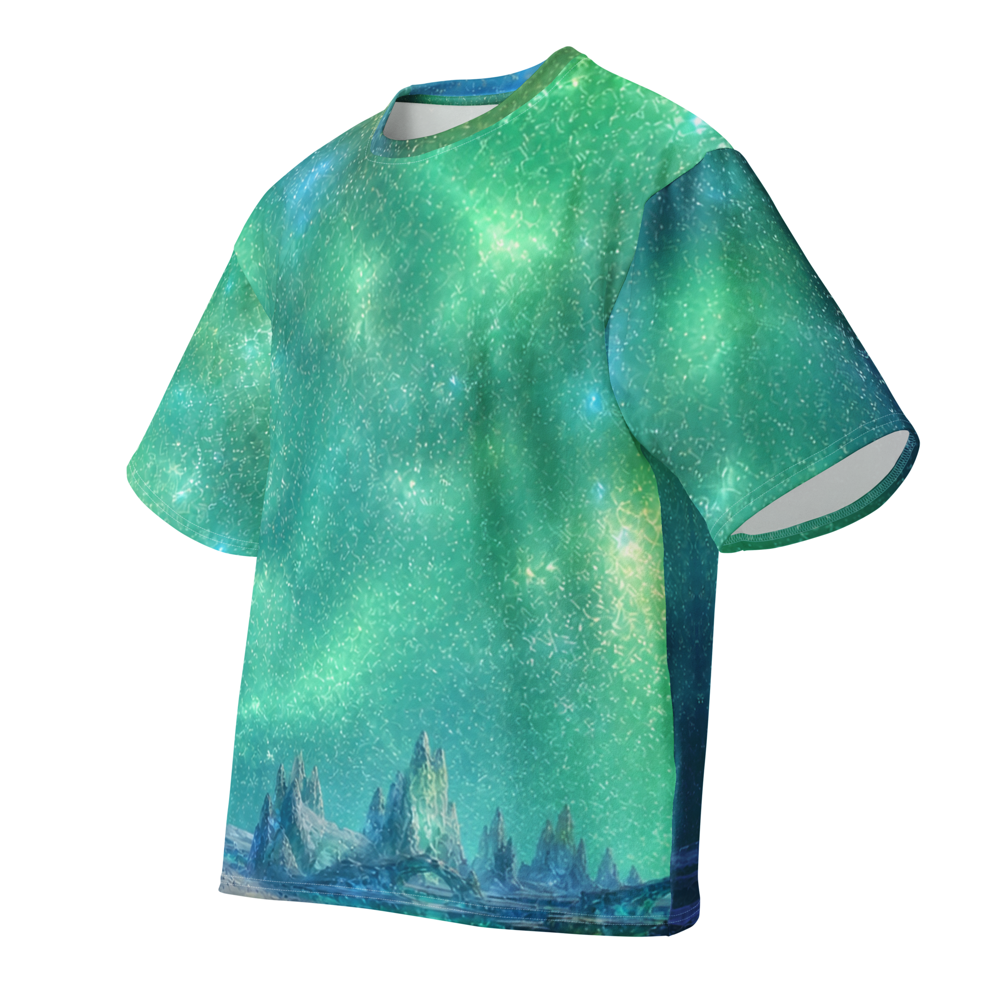 Borealis Crown all over print oversized tee, front view