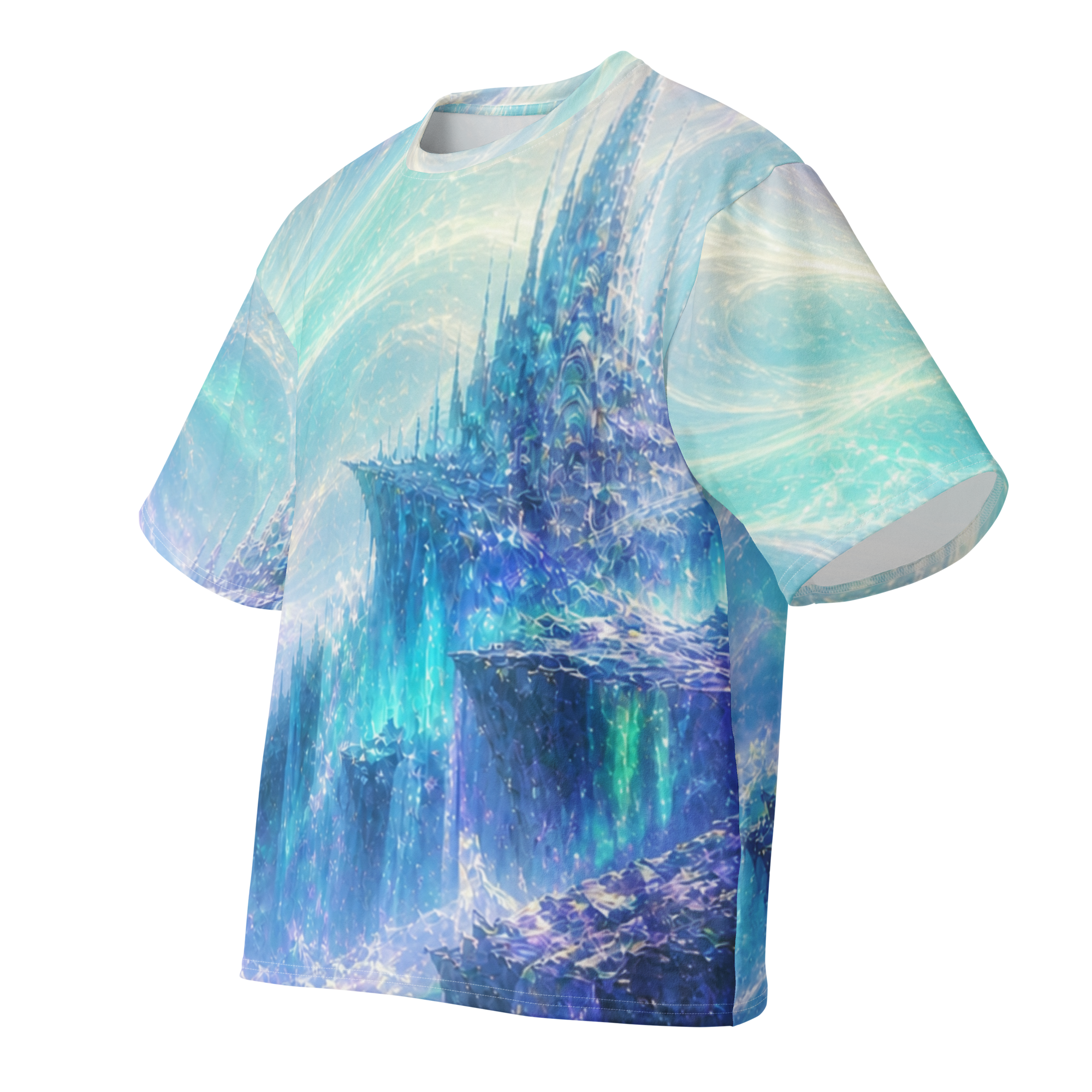 Aurora Tempest all over print oversized tee, front view