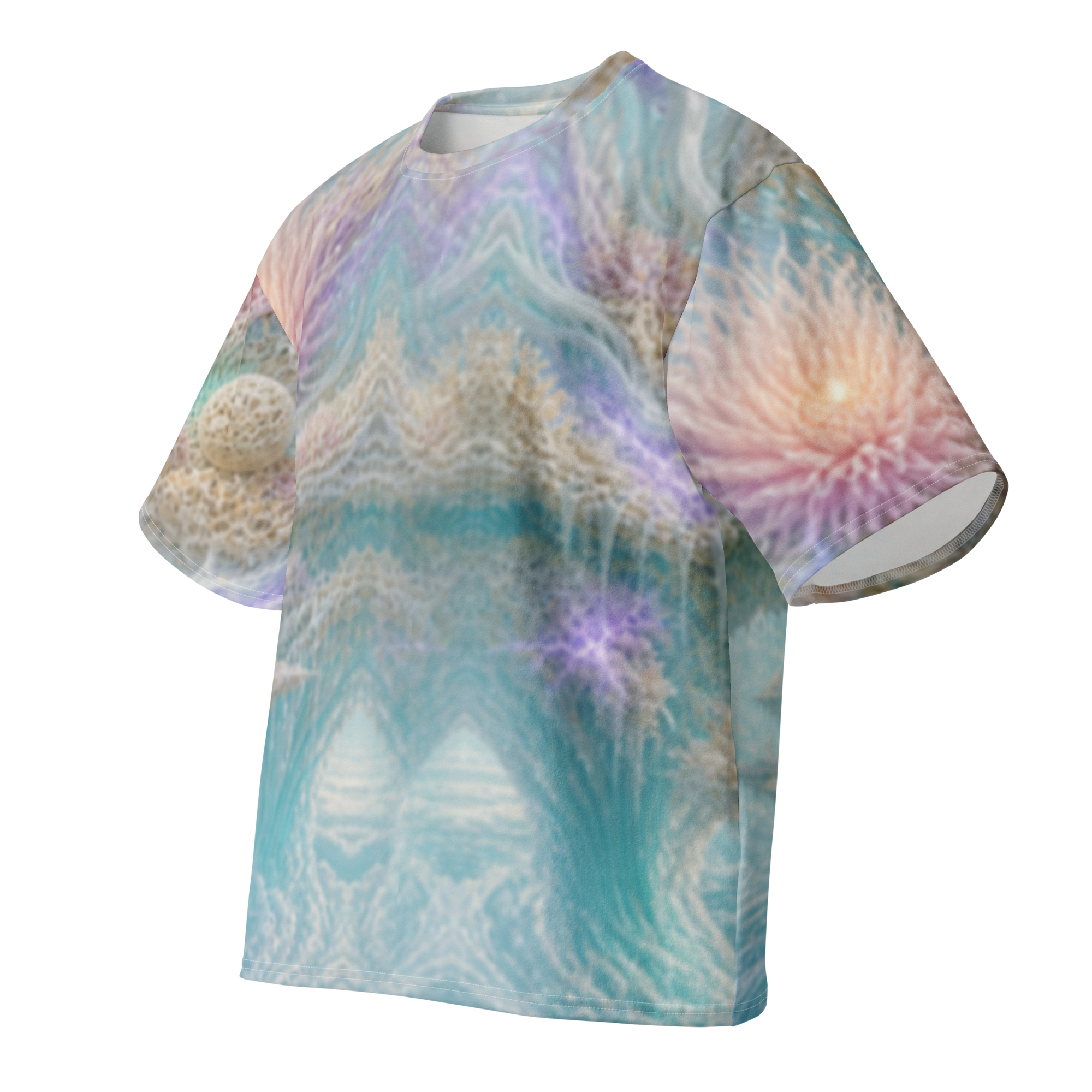 Ivory Lightning Reef all over print oversized tee, front view